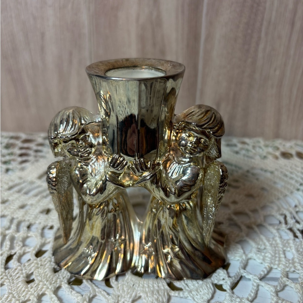Shimmering Silver Plated Angelic Candle Holder